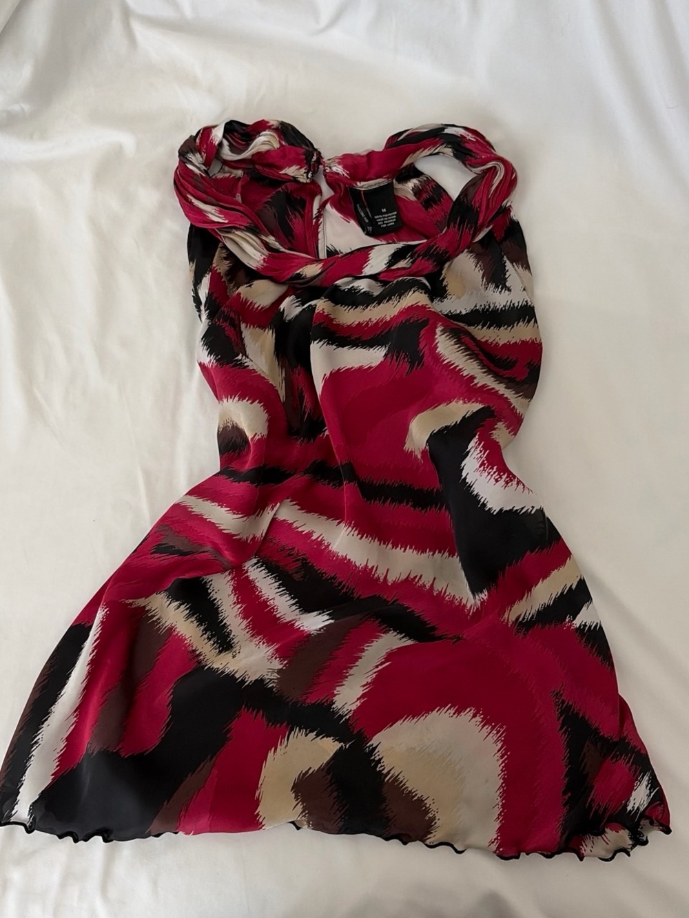 new directions Red Black Cream Abstract One-Shoulder Top